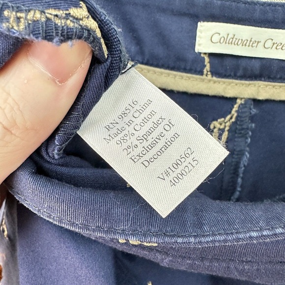 Coldwater Creek Capri‎ Pants Womens 12 Embroidered Giraffe Navy Blue Side Zip - Picture 6 of 7